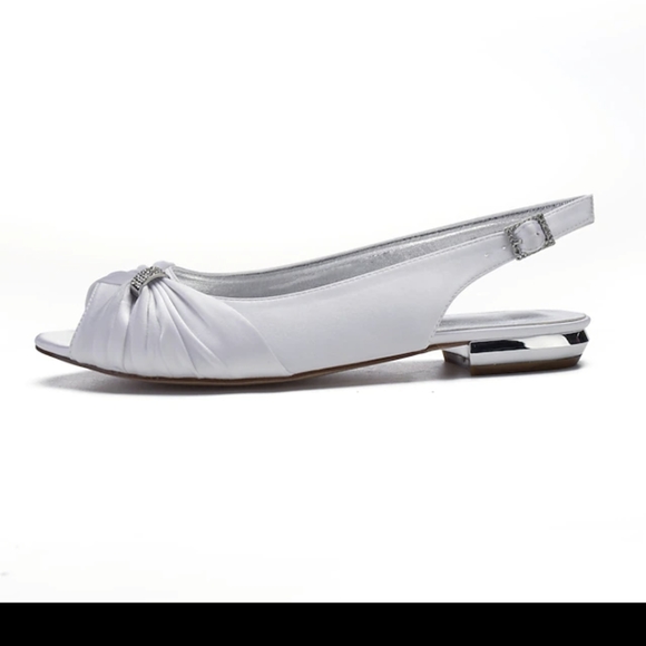 Champagne Peep Toe Slingback Flats - Picture 2 of 12